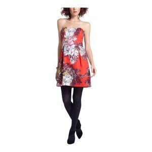 Anthropologie Leifsdottir Strapless Red Floral Fit Flare Babydoll Party Dress, 8